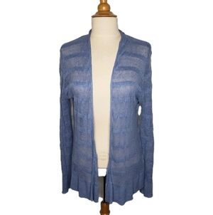 Eileen Fisher Open Cardigan Sweater 100% Linen Open Weave Stripes Medium